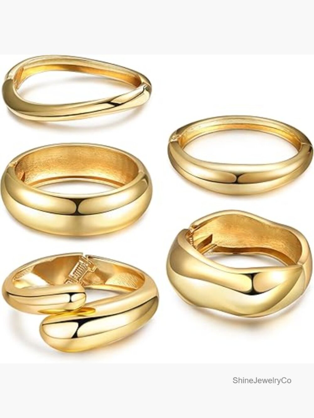 5 Piece Chunky Bangle Set Thick Gold Cuff Bracelets Statement Jewelry